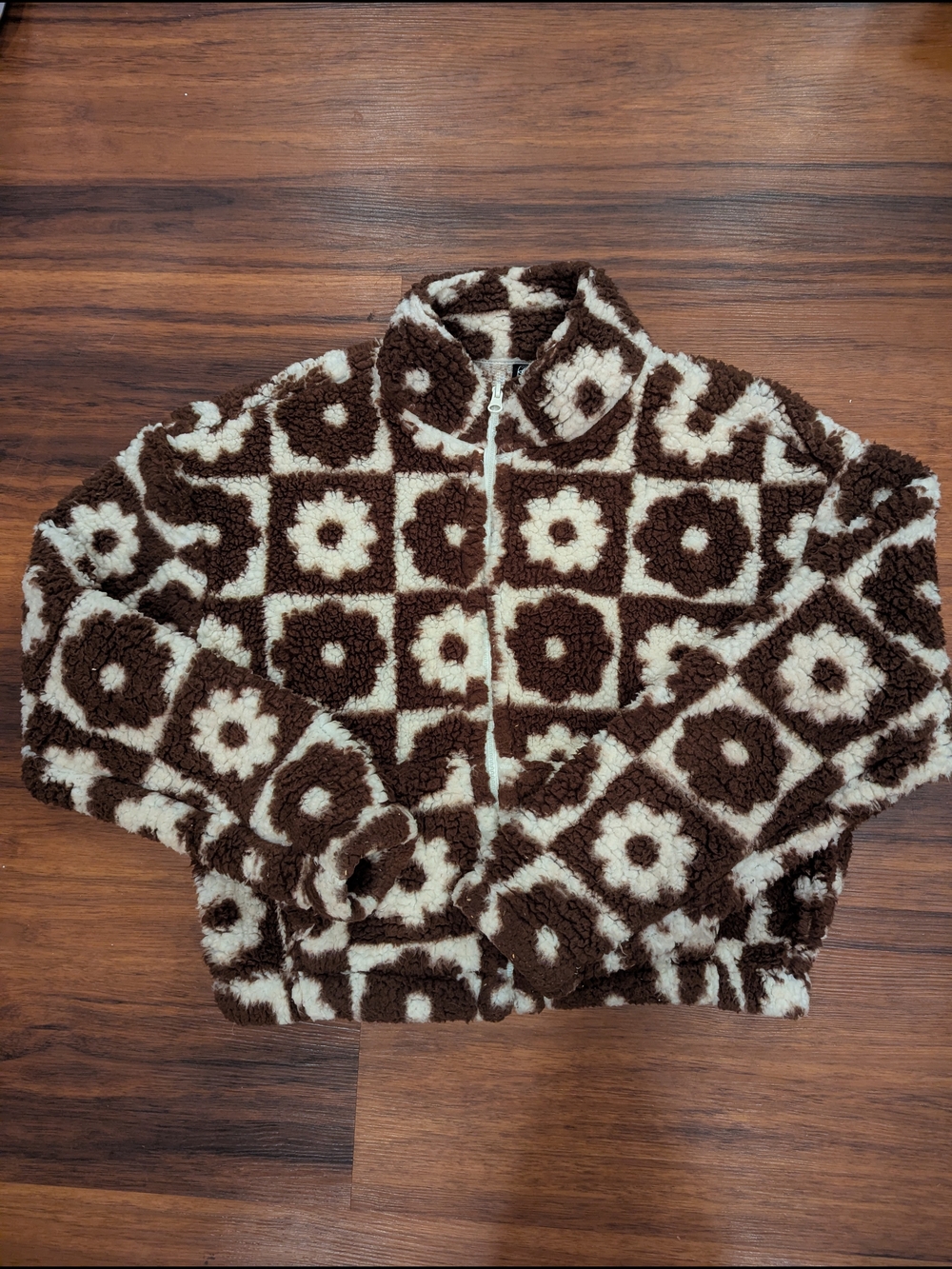 PacSun Brown & Cream Floral Sherpa Puffer Jacket